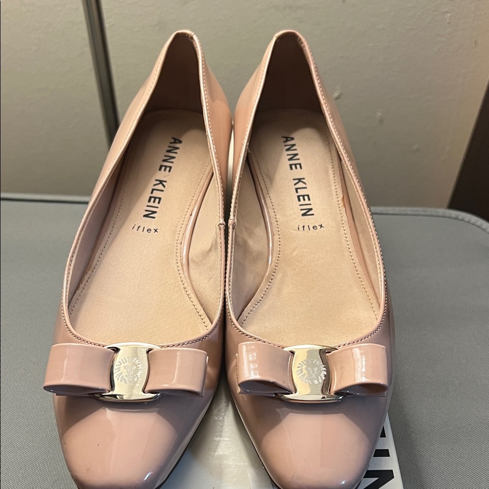 Anne Klein Nude Patent Bow Loafers